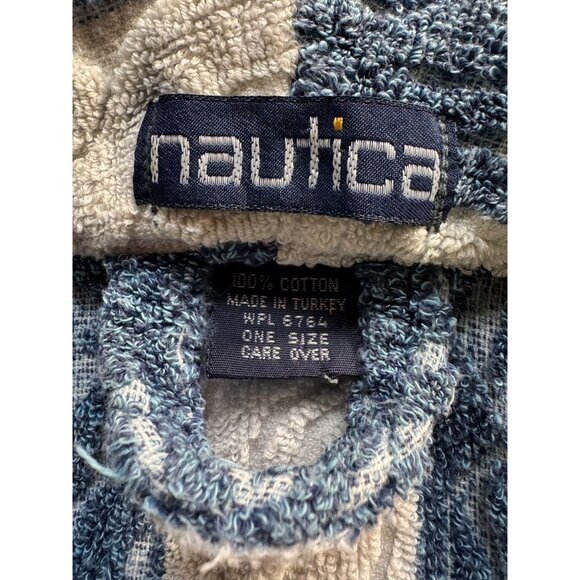 Nautica Vintage 80s Blue & White Striped 100% Cotton Robe One Size Made In Turke - Picture 6 of 16